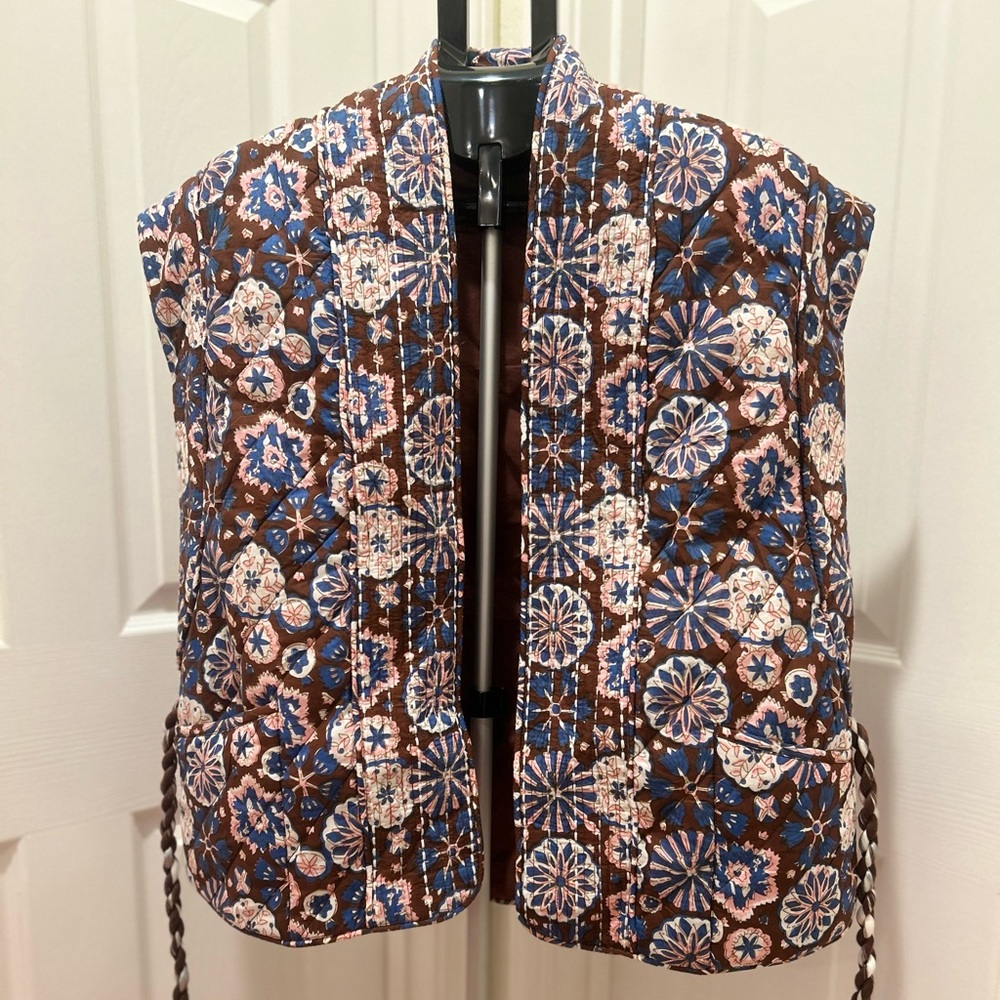 Free People Brown Blue Pink Quilted Vest